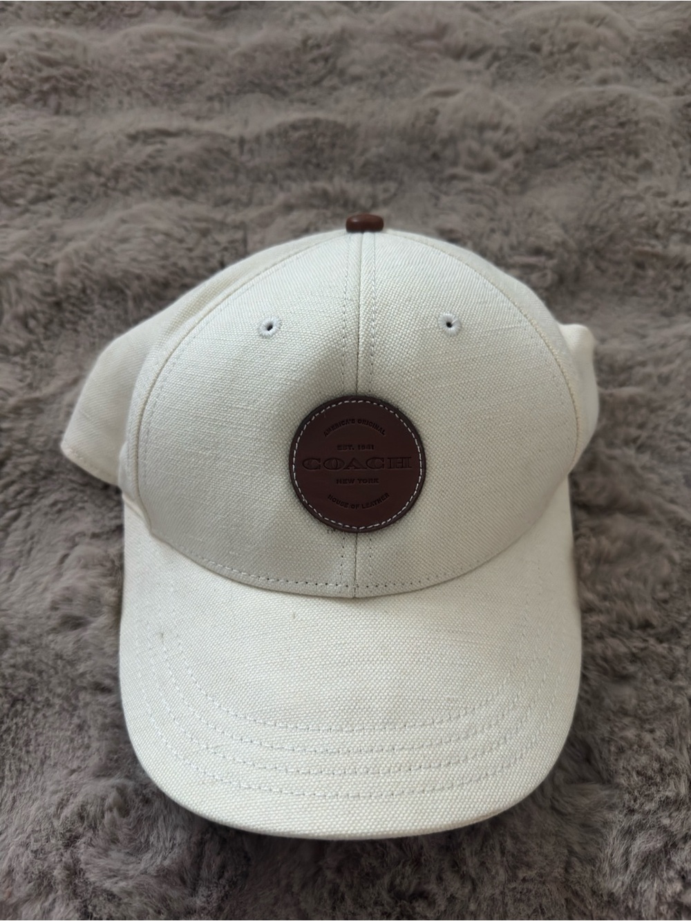 Coach Cream Canvas Cap with Brown Leather Patch
